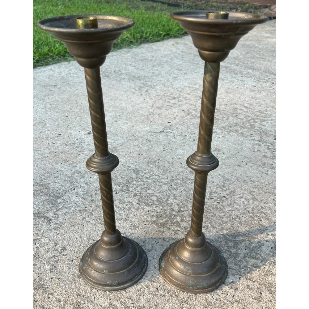 Vintage Brass Barley Twist Candlesticks Pair 18